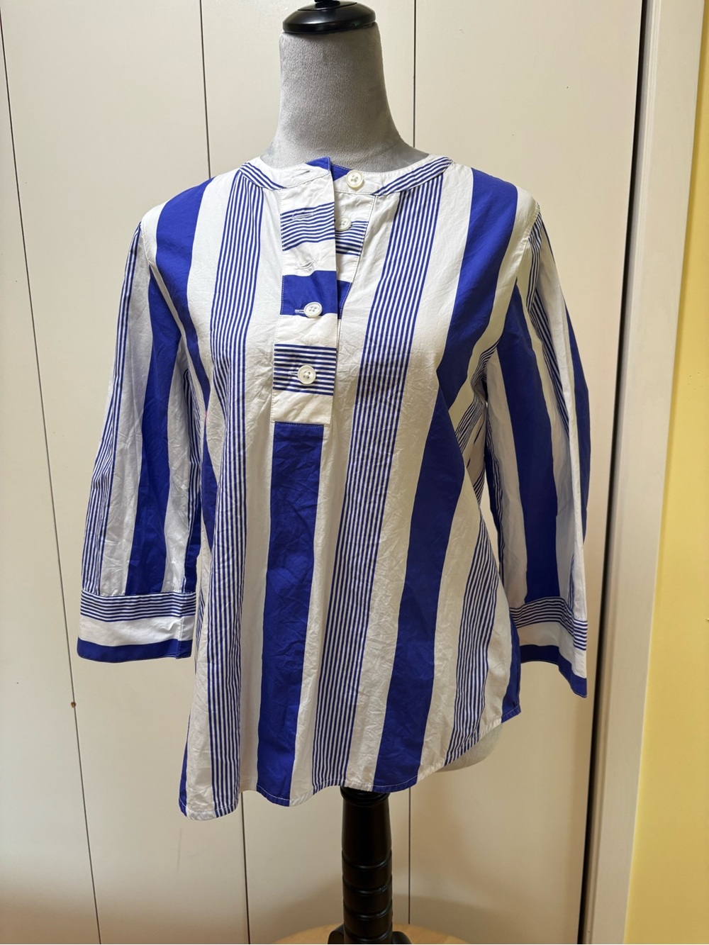 Blue and White Vertical Stripe Button-Front Blouse JCrew XXS